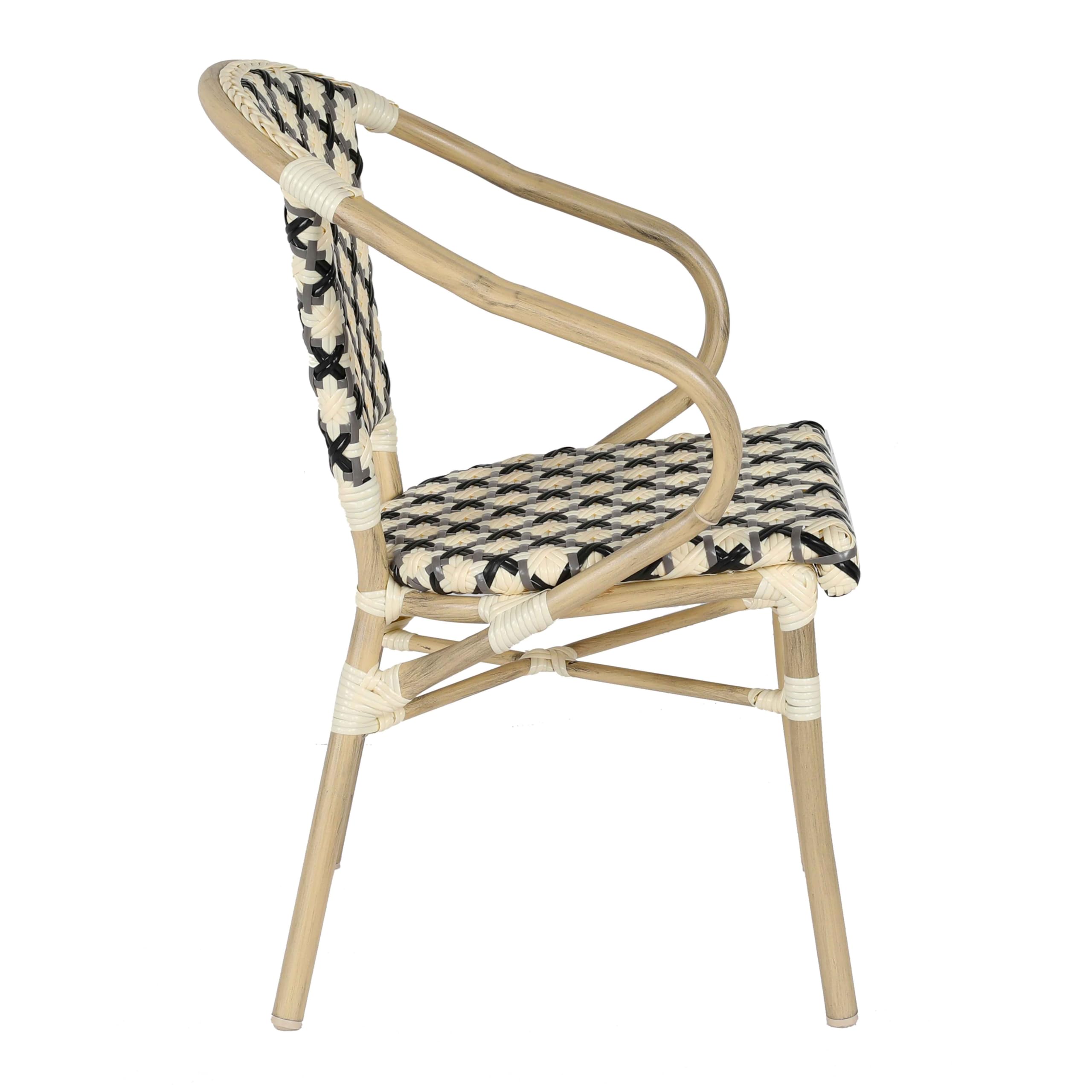 Oviala Fauteuil de terrasse bistrot Parisien en Aluminium et rotin Noir