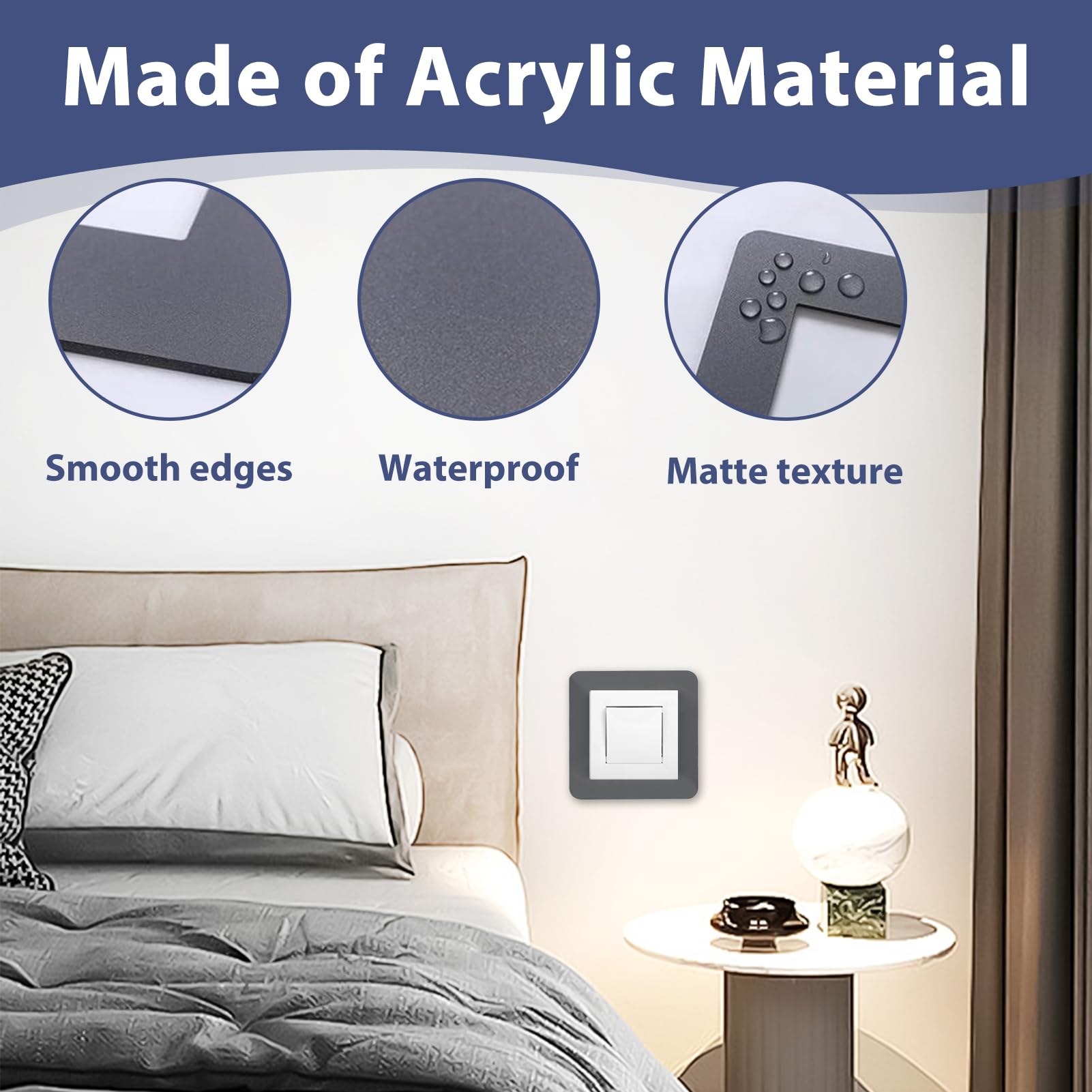 4 Pcs Dark Gray Light Switch Surround - Single Switch Covers, Perfect for Home & Office Decoration (8.6cm x 8.6cm) - Image 4