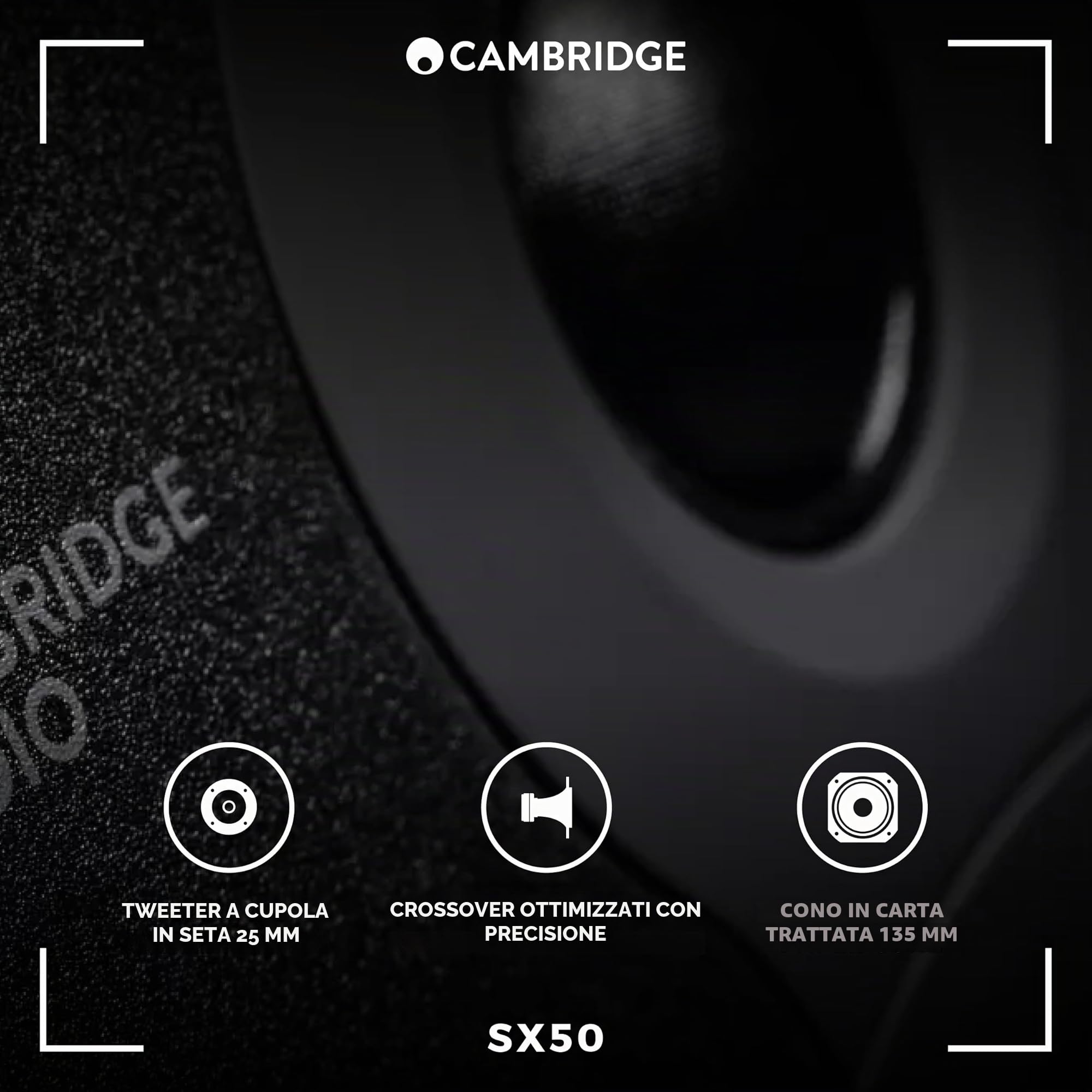Cambridge Audio SX50 - Coppia di altoparlanti da scaffale passivi compatti cablati per impianto HiFi o Home Cinema, ottimizzati per una risposta in frequenza fluida e uniforme, colore: Nero opaco