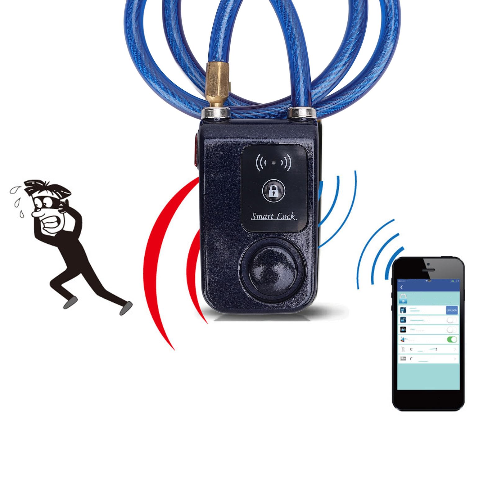 Allarme Blocco Bici Bluetooth, Allarme di Sicurezza Antifurto per Bici, Moto, Bicicletta, Controllo APP, Resistente All'acqua IP44, Allarme Blocco di Sicurezza con Password (BLUE)