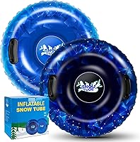 WOLKEK Snow Tubes: 2x 40" + 1x 47" Heavy Duty Inflatable Sleds for Kids & Adults, Thickened PVC Hard Bottom with Handles