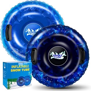 WOLKEK Snow Tubes: 2x 40" + 1x 47" Heavy Duty Inflatable Sleds for Kids & Adults, Thickened PVC Hard Bottom with Handles