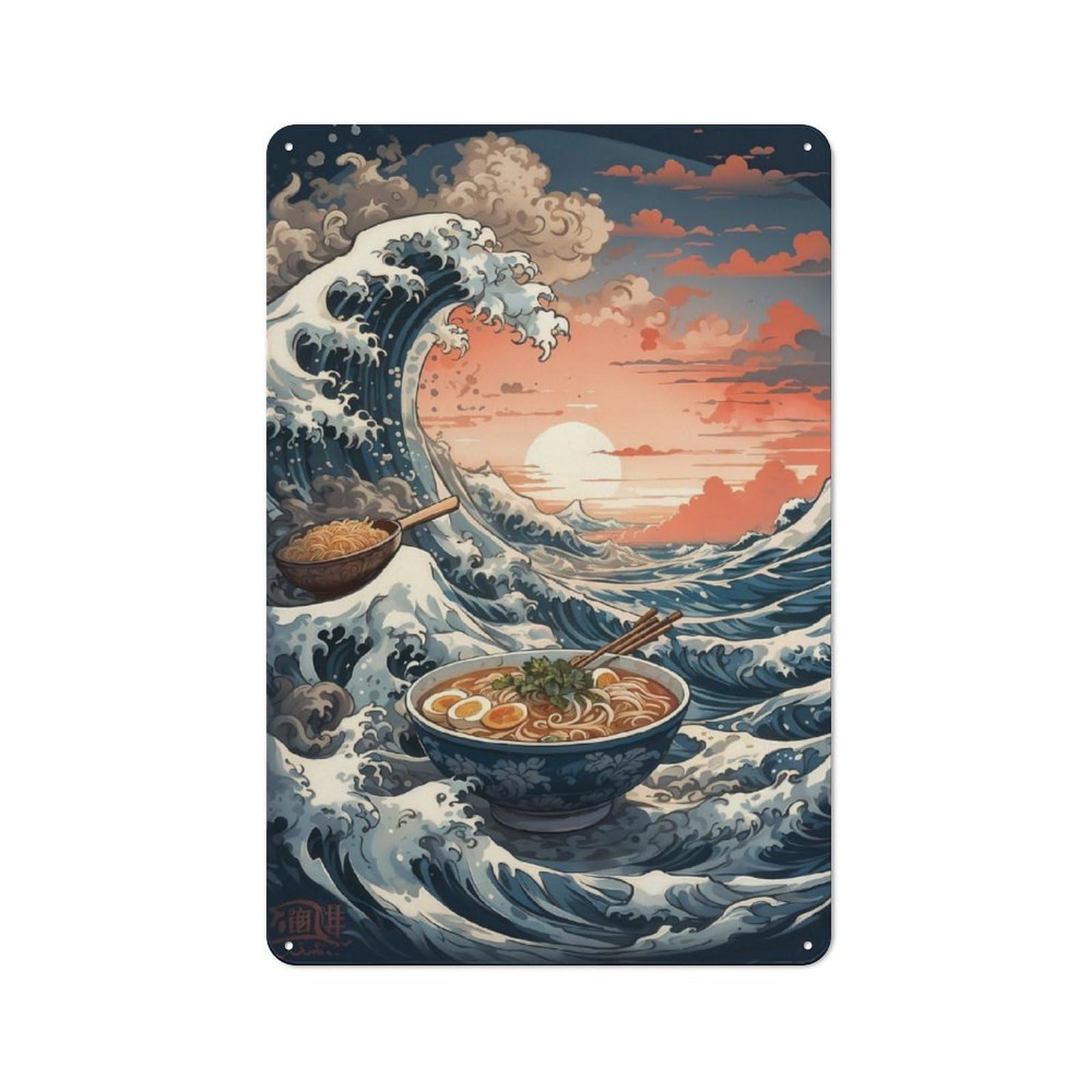 Junmoney Tsunami Ramen Rustic Metal Plaque 30X20cm For Hobby Room Or Studio, For Vintage Wall Decor Fans, For Garage And Workshop Walls