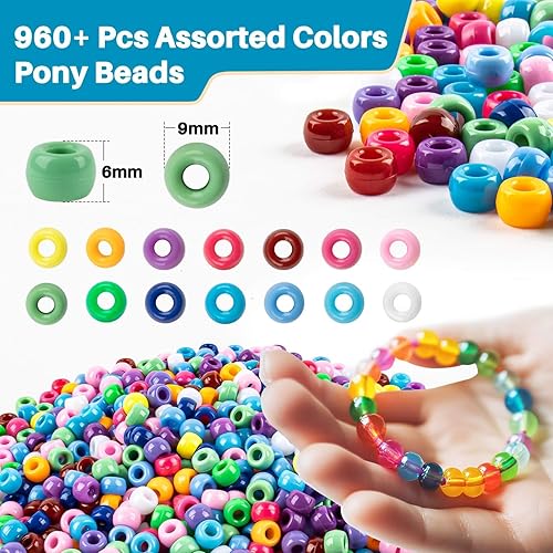 Miniatura 2 de Más de 1000 cuentas de pony para manualidades, cuentas de Sukh Pony a granel, cuentas de pelo de 0.236 x 0.32 pulgadas para trenzas, cuentas de
