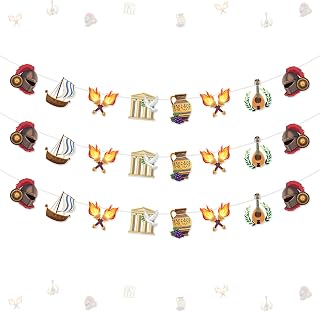 Kreatwow Greek Party Decorations 3pcs Greece Theme Banner Garland Ancient Greek Hanging Decors Greek Mythology Birthday Decor Greek Character Roman Toga Bachelorette Baby Shower Wedding Party Supply