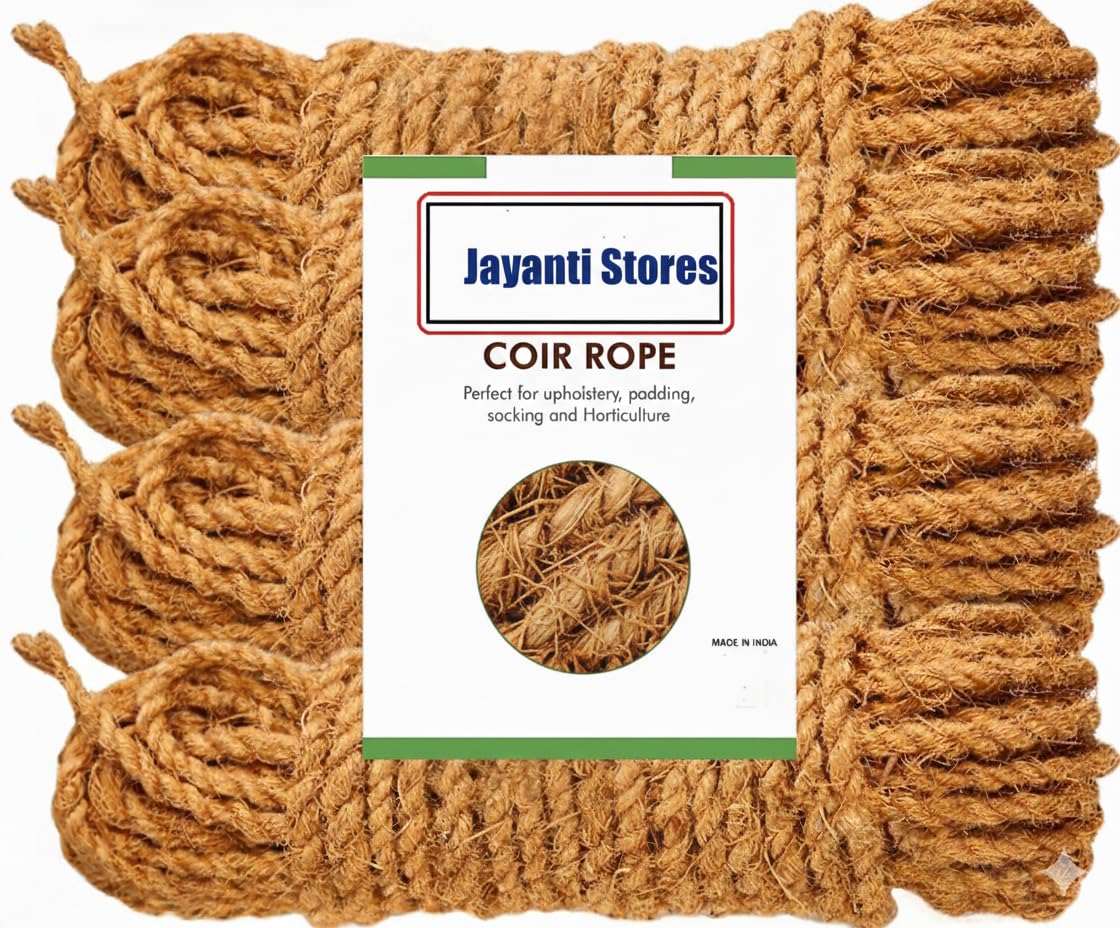 Jayanti Stores Coconut Fiber Coir Rope, 120 Feet (Pack of 4) – Eco-Friendly 2-Ply Twisted Natural Jute Alternative for Gardening, Plant Support, Crafts, and DIY Home Decor – Light Brown-image-19