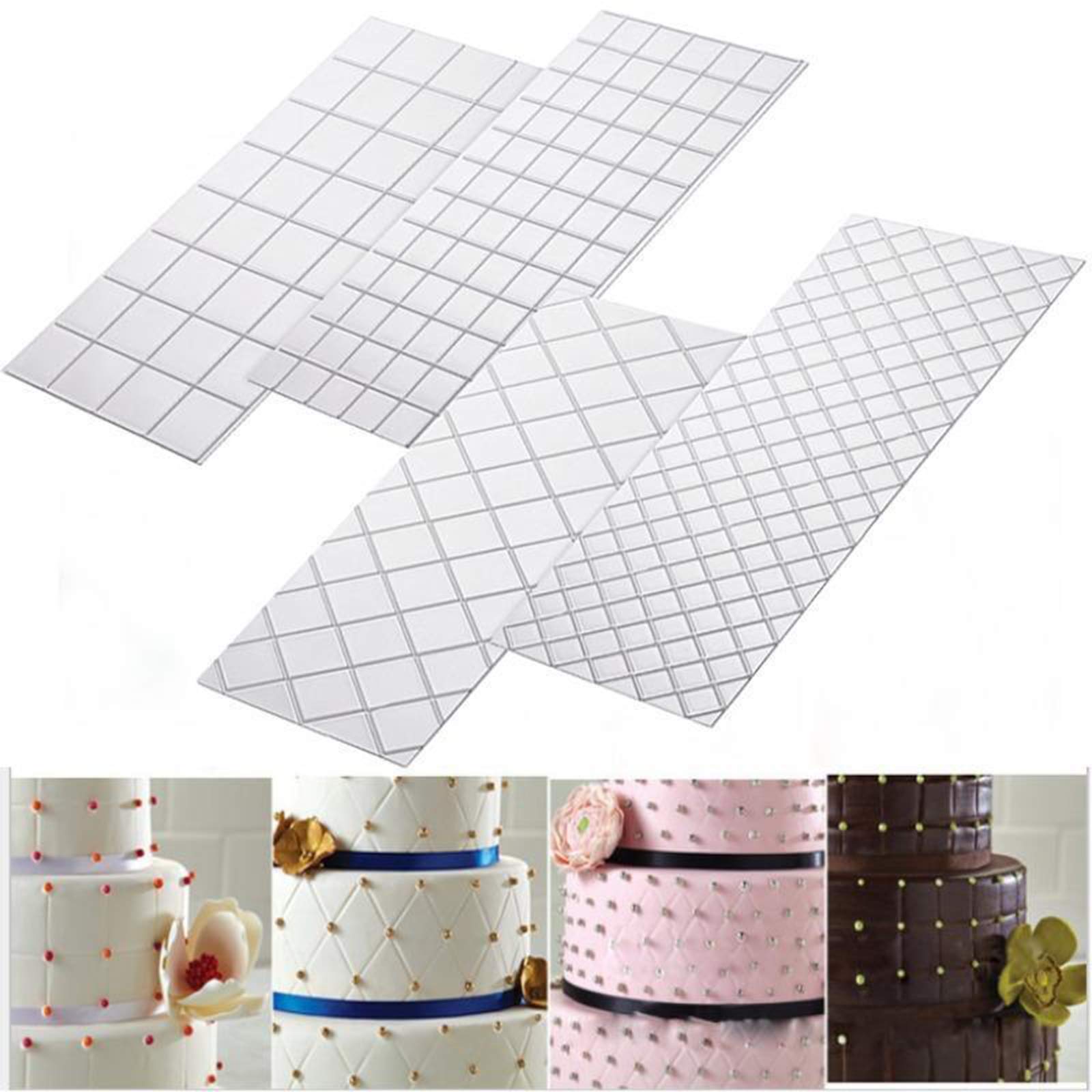 Juego de 10 alfombrillas de impresión para tartas y fondant, herramientas de decoración de bordes de pasteles, patrón de cuadrícula