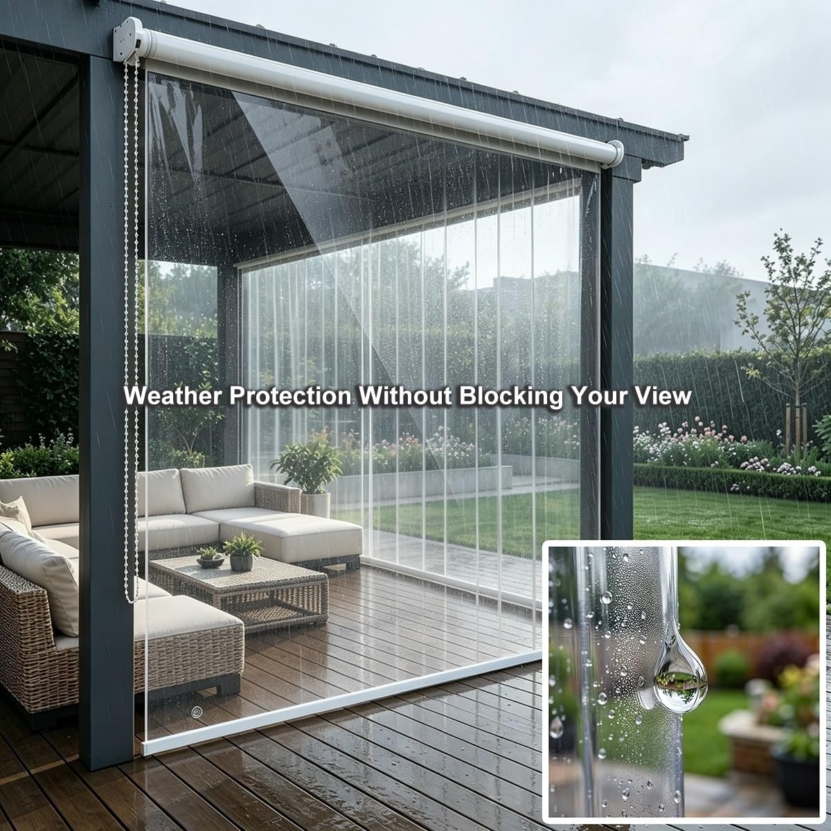 Générique Volets Roulants Exterieur PVC Transparent, Store Enrouleur Pergola Coupe Vent Étanche, Rideau de Séparation Facile à Enrouler Gazebo Balcon Porche Mural ou Plafond(B140xH210cm)