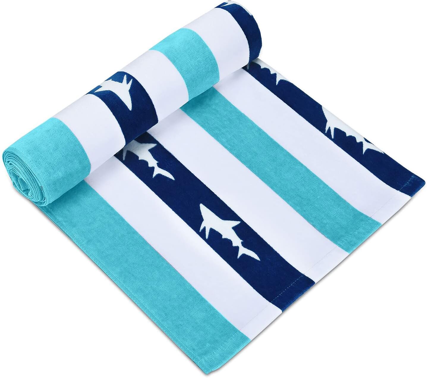 cabanana Large Oversized Beach Towel - Velour Cotton Print 35 x 70 Inch Blue Cyan Striped Sand Free Pool Towel, Big Summer Mens Swim Cabana Towel
