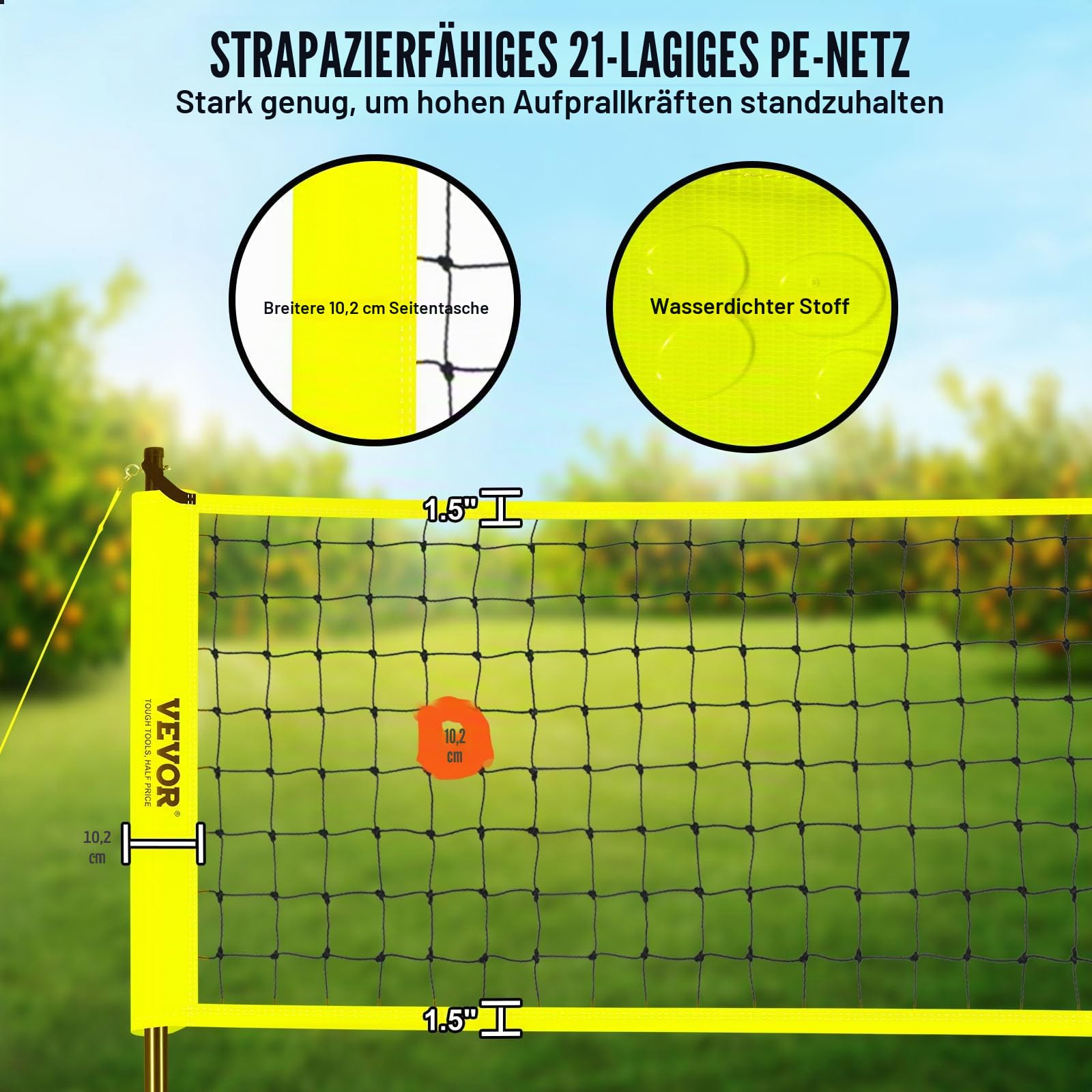 VEVOR Volleyballnetz Höhenverstellbar Volleyballnetz Set, Tragbarer Beachvolleyball-Netz, Outdoor Volleyballnetz Faltbare Volleyballnetz mit Volleyball & Tragetasche, für Garten Strand Rasen usw.