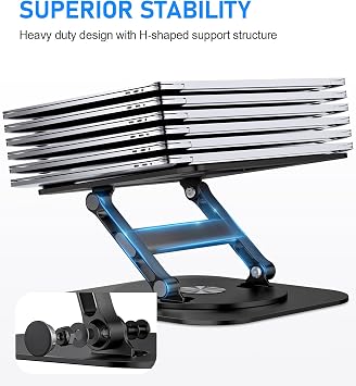 AOEVI Adjustable Laptop Stand with 360° Rotating Base, Stable Computer Stand for Laptops 10-16 Inches, Compatible with MacBook Pro/Air, Dell, Asus, Lenovo, Black