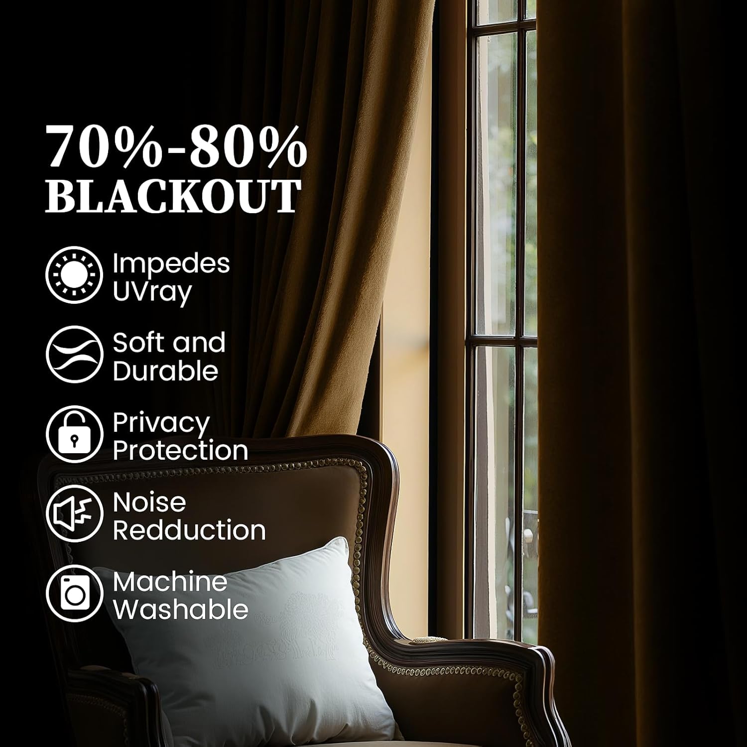 SimpleHome Golden Brown Velvet Curtains 96 Inches for Living Room,Rod Pocket Luxury Blackout Velvet Curtains Thermal Insulated 2 Panels Room Darkening Drapes,W52 x L96