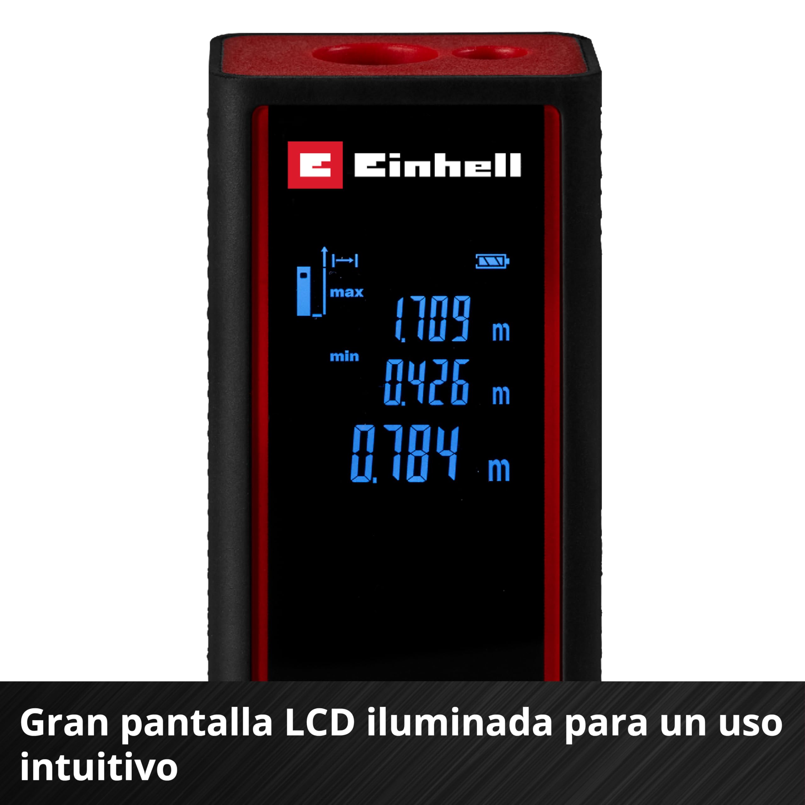 Einhell medidor de distancia láser TC-LD 30 R (30 m máx. rango de medición, modos de medición de distancia, superficie, volumen, medición continua, pantalla LCD, apagado automático, sin baterías)