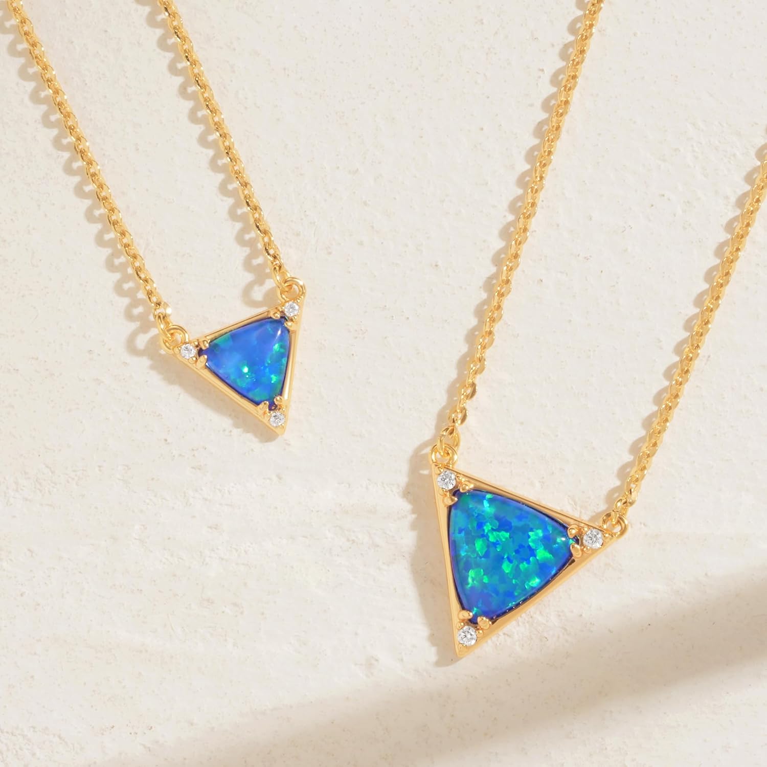 Triangle Shape Blue Opal Necklace for Women 14K Gold Plated Cubic Zirconia Dainty Created Opal Pendant Necklaces Opal Jewelry - Image 6