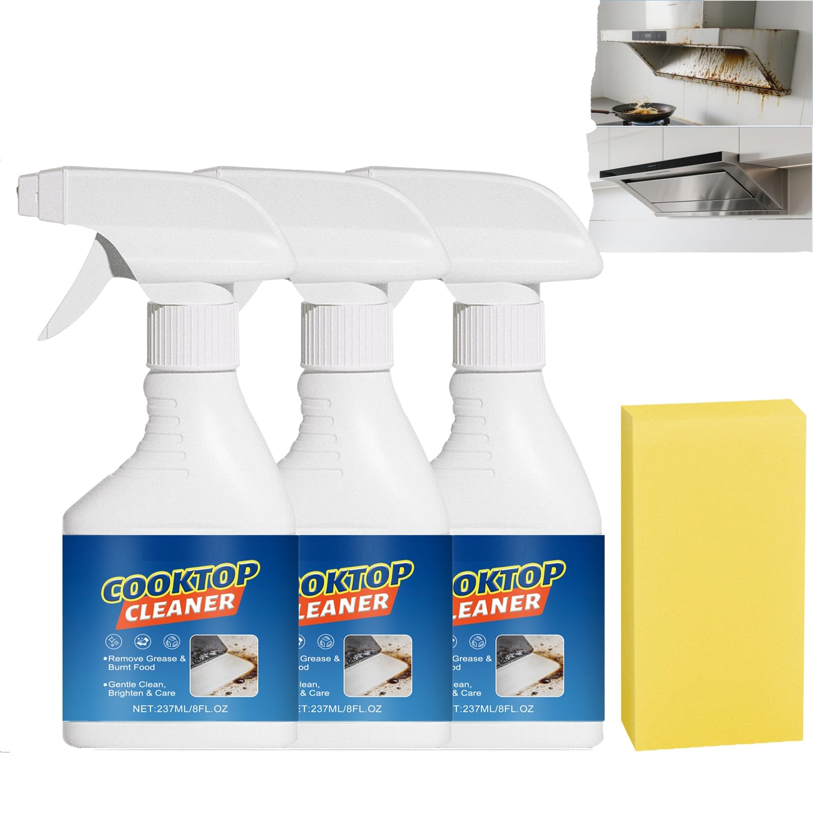 Limpiador de utensilios de cocina en aerosol Daily Kitchen Clea/ner Easy Spray Wipe Glass Stove Top Clea/ner Polish Sprays Induction Stove Top Clean/er Polish and Protector (3 unidades)