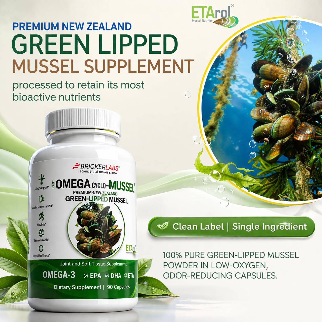 Bricker Labs Omega Cyclo - Mussel Joint Health Supplement, Premium New Zealand Green Lipped Mussel, Full Spectrum Omega Joint Supplements for Joint Health and Comfort, 90 Capsules — Amazon image 2