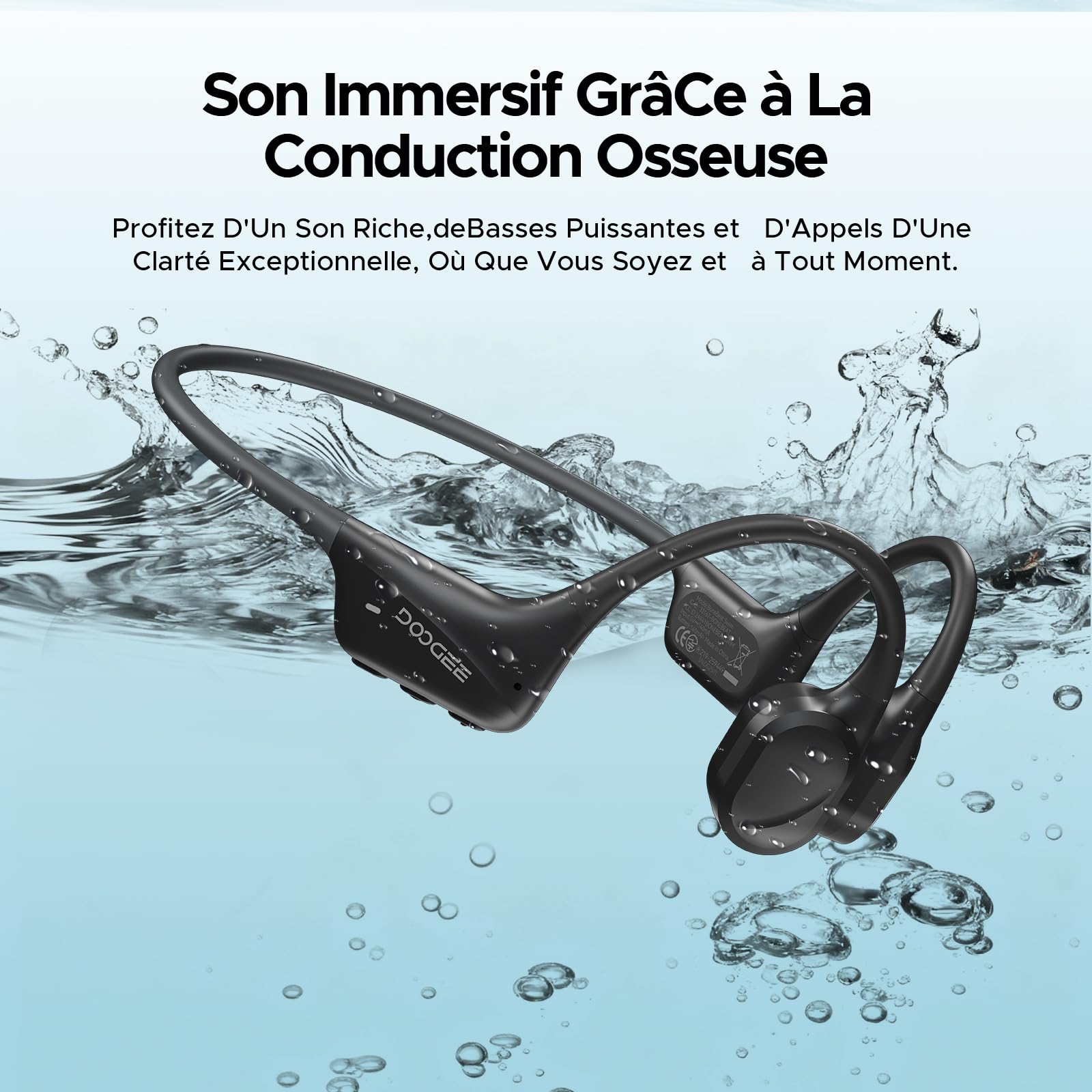 Casque à Conduction Osseuse,Étanche IP68 Écouteurs pour la Natation,10 Heures,Bluetooth 5.4 sans Fil 32 Go de Stockage,Mode MP3 Convient pour Le Cyclisme,La Natation et Le Fitness(Black)