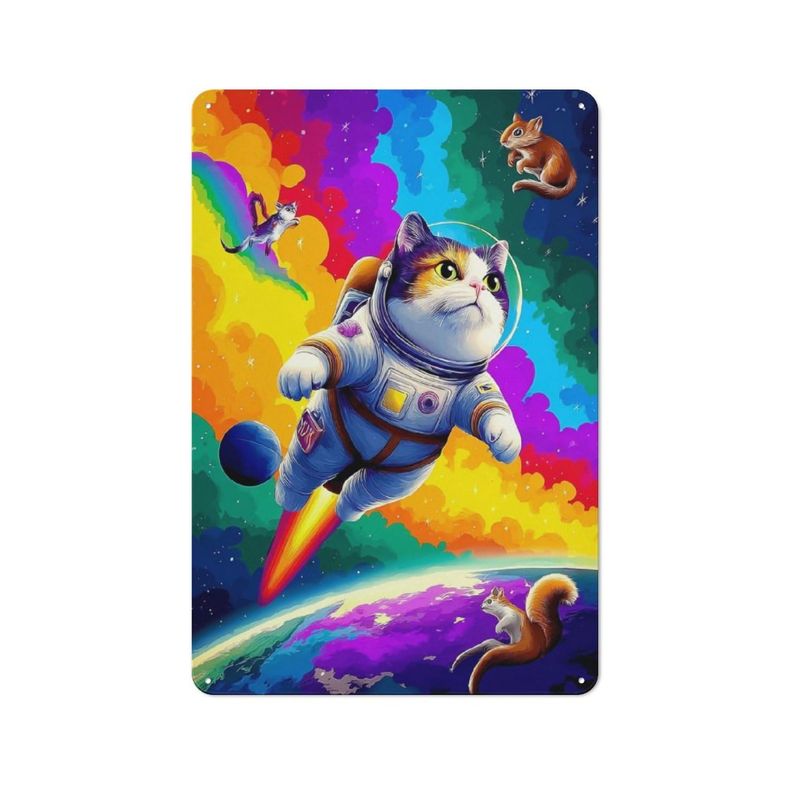 Junmoney Astronaut Cat In Space Vintage Vintage Metal Sign 30X20cm Featuring Room Wall Plaque For Flat, Dorm Room, Lounge Or Cafe