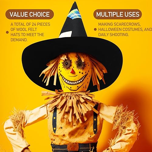 Miniatura 3 de Panitay Sombrero de espantapájaros de Halloween, disfraz a granel, disfraz de fiesta de cosplay, accesorio de disfraz de bruja de paja de fieltro