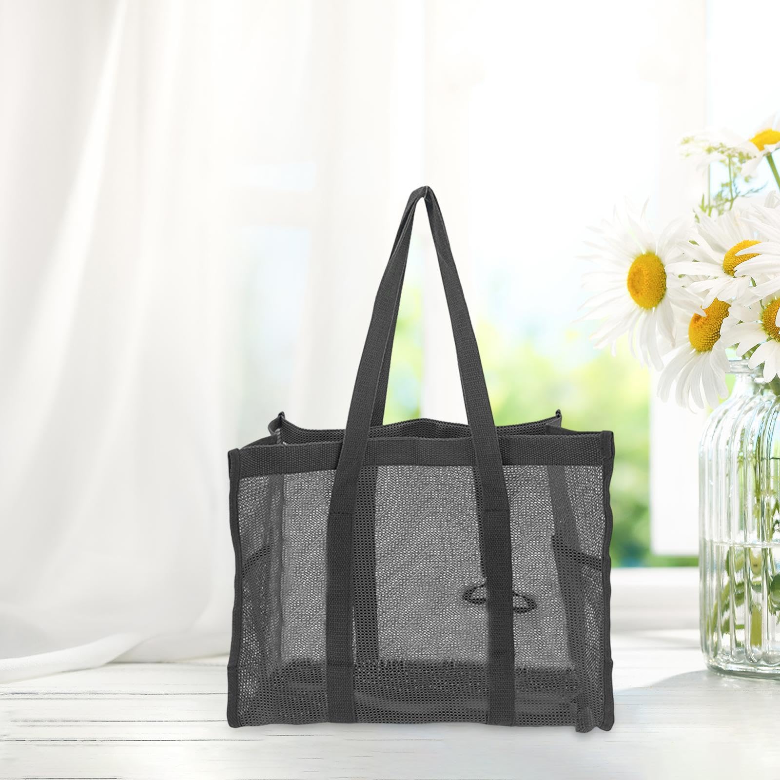 LOVIVER Borsa da doccia in rete, organizer da bagno, 14,57x11,81x6,69 pollici, portatile, ad asciugatura rapida, per palestra, bagno, nuoto, Nero
