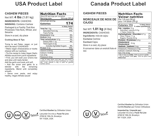 Miniatura 3 de Piezas de anacardo 4 libras verificadas sin OMG Kosher crudo vegano apto para paleo sin sal sin tostar a granel rico en selenio zinc magnesio