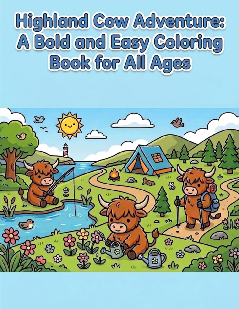 Highland Cow Adventure: A Bold and Easy Coloring Book for All Ages