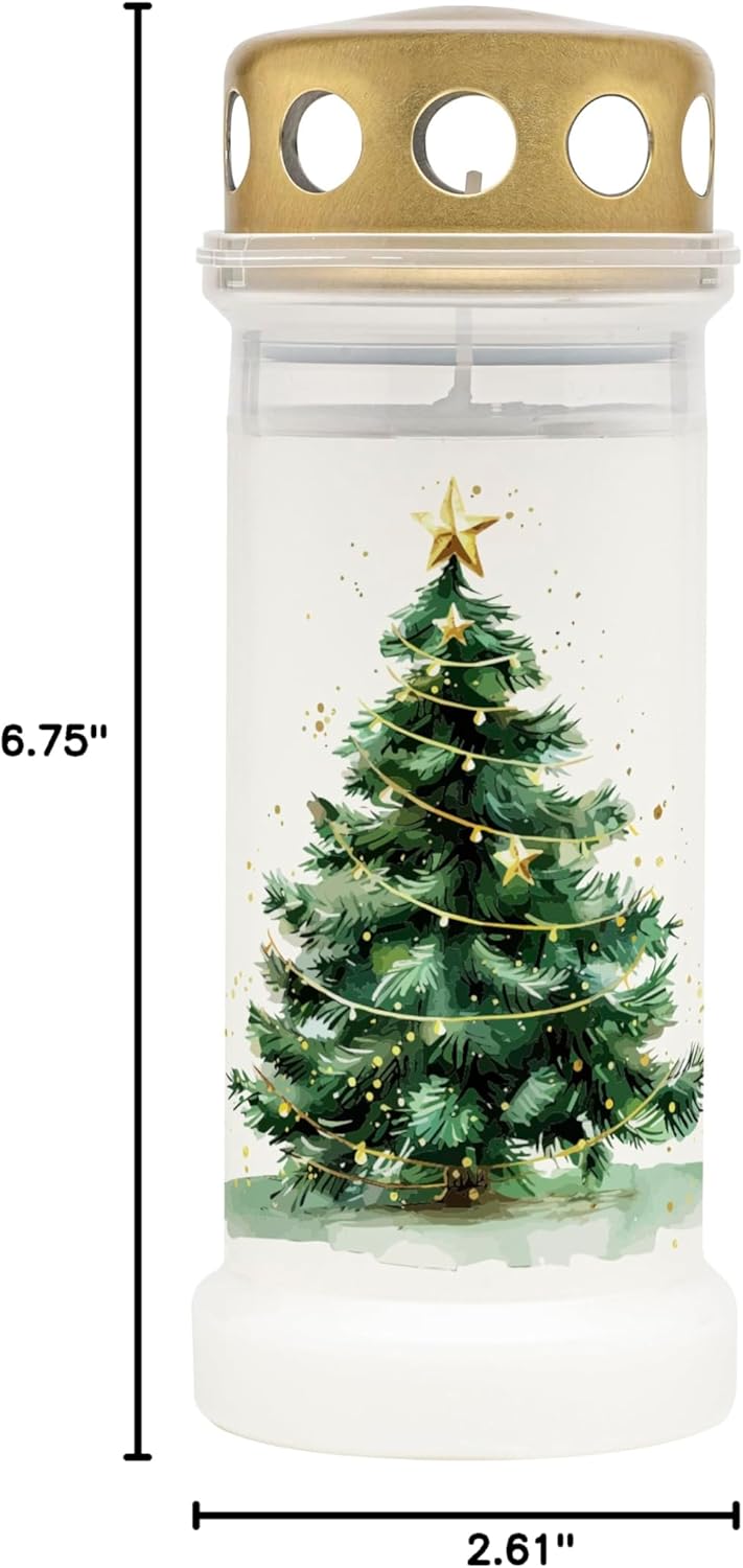 Bolsius Grave Light - White with Motif - Pack of 12 - Christmas - Length Burning Time 70 Hours - Funeral Candle & Memorial Candles - Clean Burning - Without Palm Oil