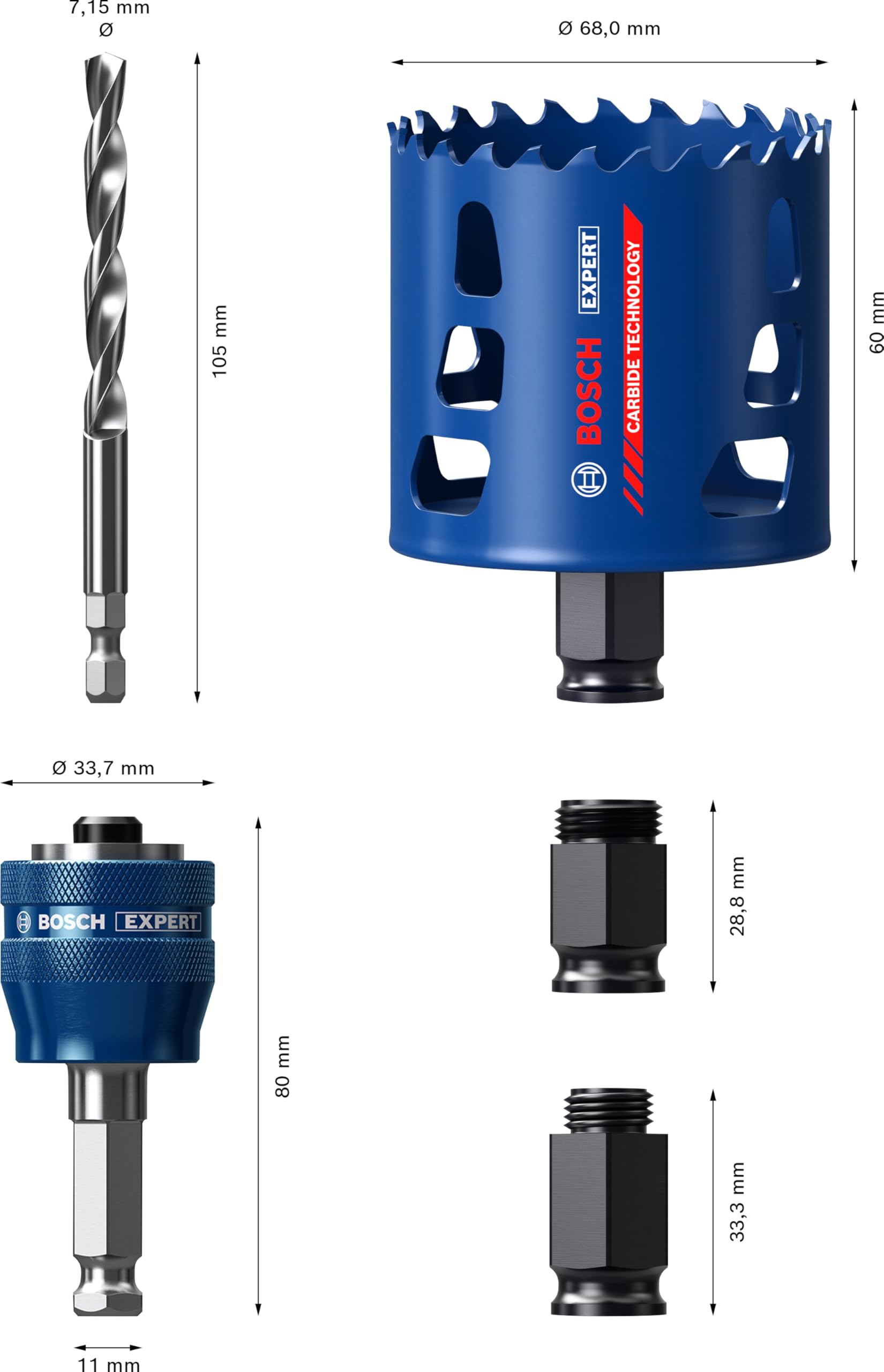 Bosch 1x Starter Set di seghe a tazza EXPERT Multi Material PC Plus (per Legno con metallo, Mattone, Ø 51 mm, Professional Accessorio Trapano, Avvitatore)