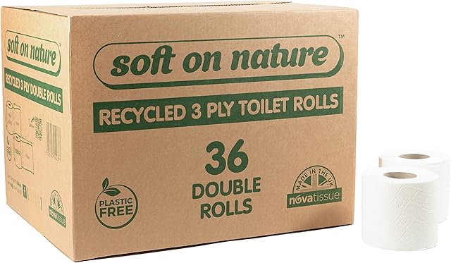 36 Double Rolls | Soft on Nature Eco Toilet Tissue Paper | 3PLY Recycled Sustainable | Plastic Free | UK Made