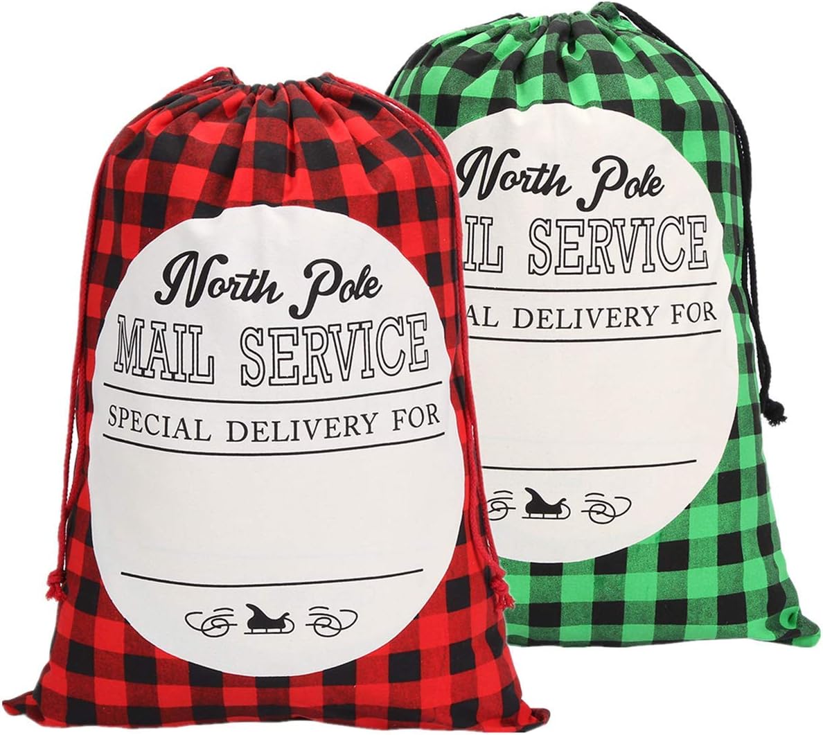 Exclusive Xiaxiacole Santa Sacks 2Pack Christmas Buffalo Plaid Gift Bags for Kids Large Canvas Santa Bag with Drawstring Presents Christmas Sacks Size 19.5 x 27.5