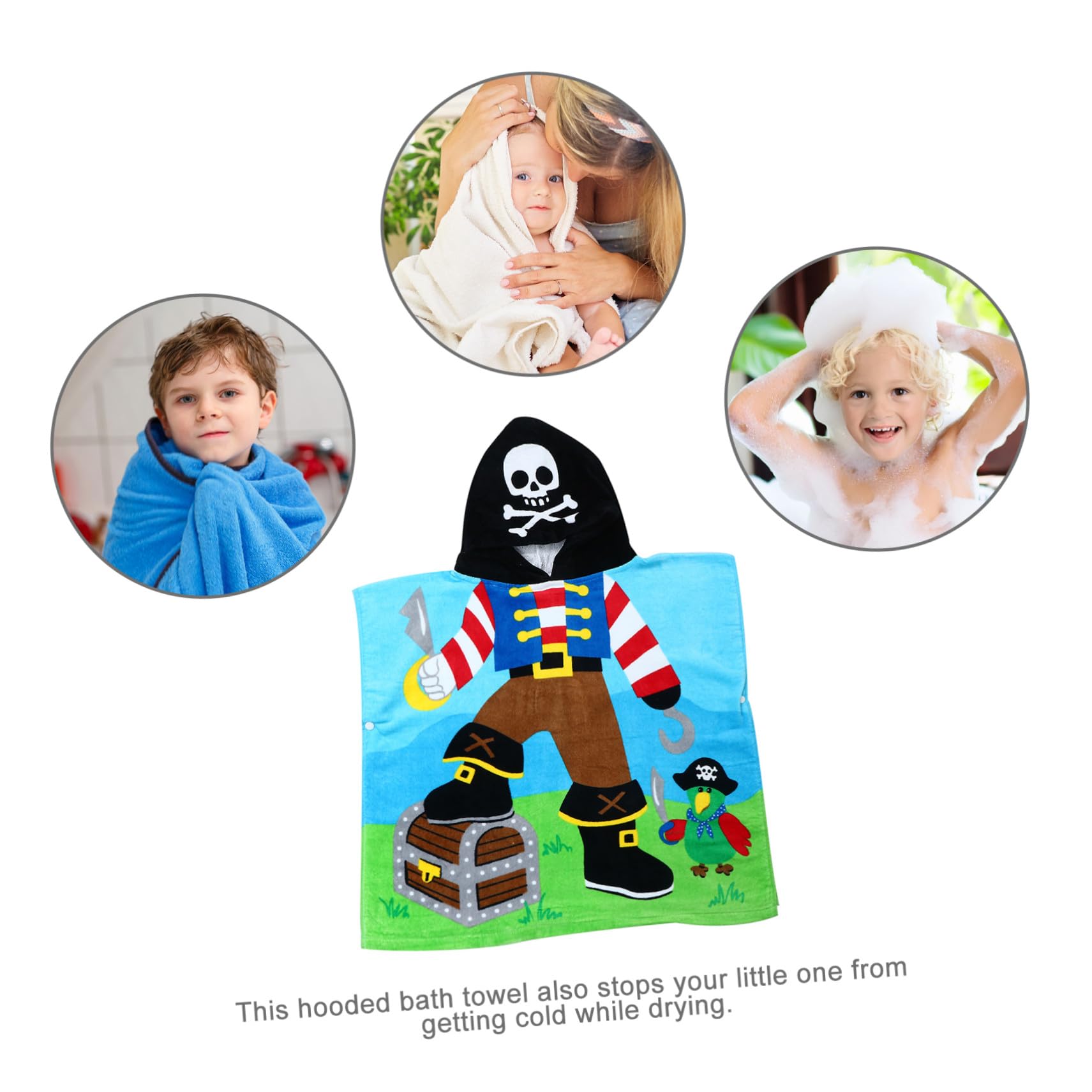 Kapuzenbadetuch aus Baumwolle mit Cartoon Motiv für Kinder