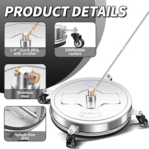 Miniatura 3 de PWS 19 - Limpiador de superficies de 19 pulgadas con 4 ruedas, limpiador de superficies de acero inoxidable para lavadora a presión para hormigón,