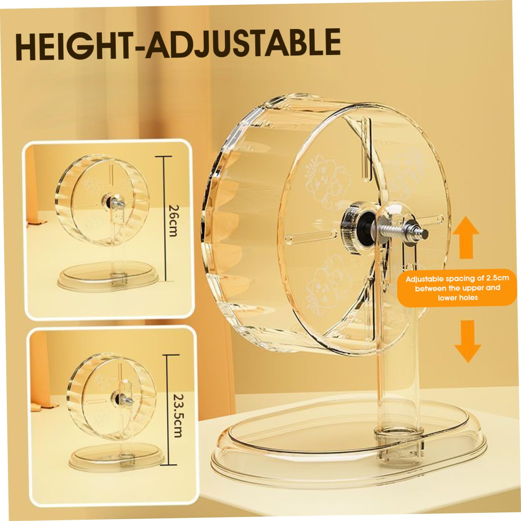 Roue de Hamster Super 24 cm, Roue de Course Transparente et silencieuse avec Support réglable pour Hamsters Nains, Souris, gerbilles et Petits Animaux Compagnie, Jouet d'exercice pour Animaux
