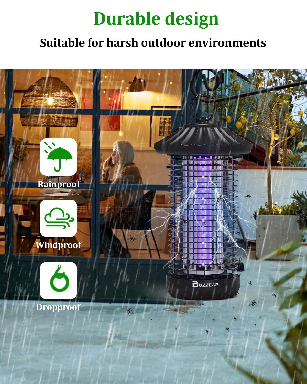 Insetticida UV, trappola per mosche elettrica con luce a LED, colore: nero