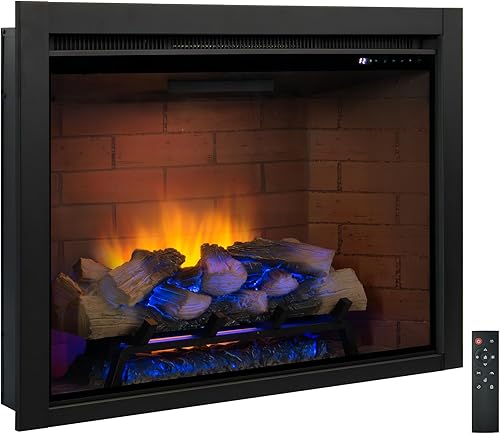 Miniatura 10 de Inserto de chimenea eléctrica con luz superior, opción de color de llama de 12 × 12 × 12 con sonido crepitante de fuego, 36 ″ W×27 ″ H, 750W/1500W