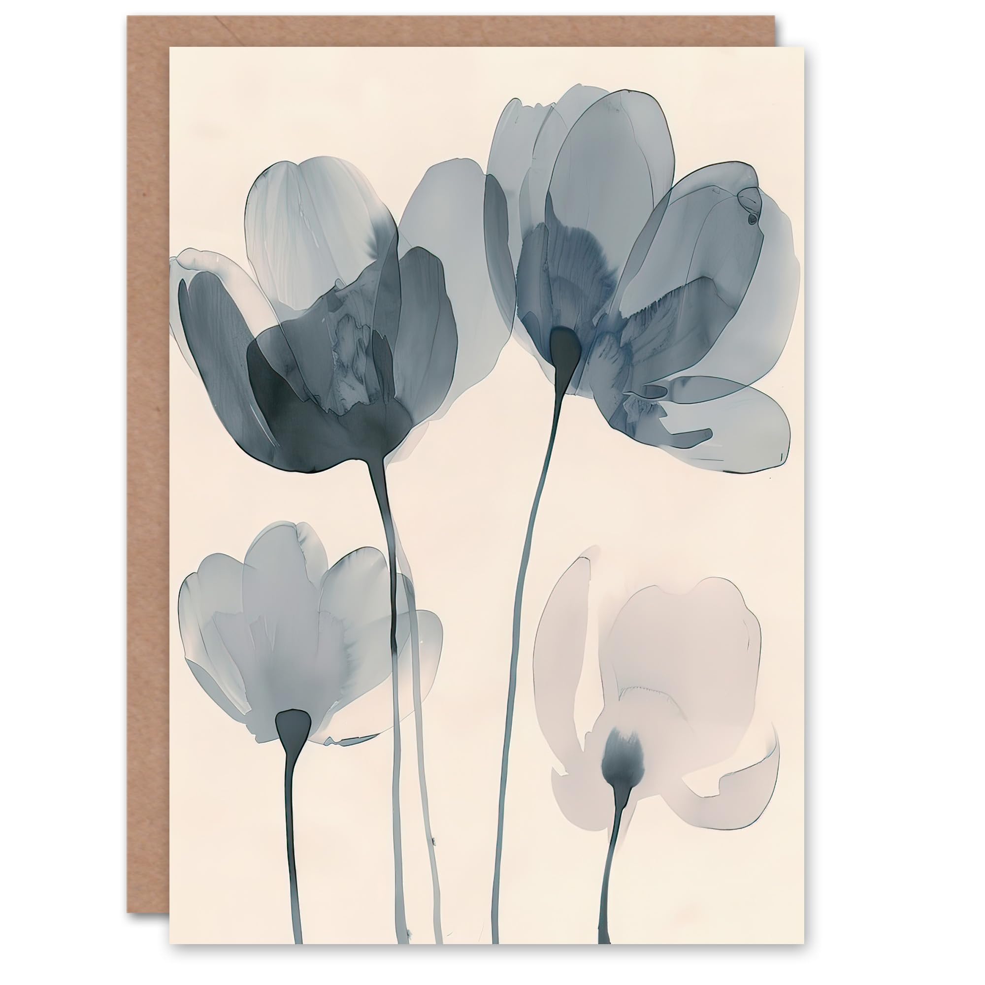 Artery8 Greeting Card Soft Black White Light Watercolour Poppy Flowers Blank For Him Or Her Art Sympathy Card