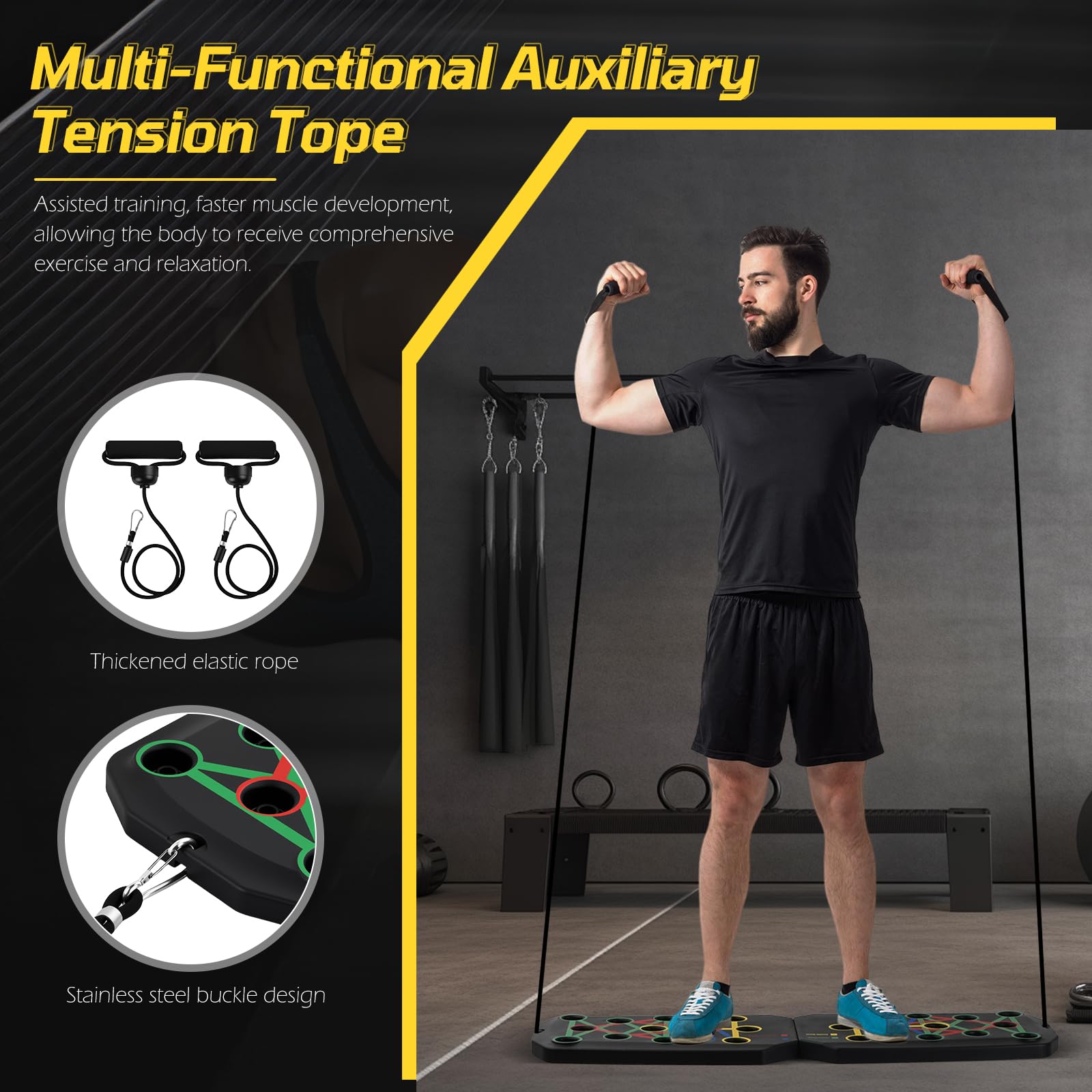 24 en 1 Planche Push Up, Pompe Musculation, Planche a Pompe Sport Pliable avec Poignées, 2 Corde de Tension, 20 Pads Adhésifs, Sac, Capacité Charge 150kg, Appareil Musculation Maison Entraînement