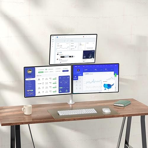 Miniatura 7 de WALI Triple Monitor Stand, Fully Adjustable Three Monitor Desk Mount Fits 3 Screens up to 27 inch, 22 lbs. Weight Capacity per Arm (M003-W), White