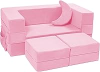 Vista 1 de Modular Kids Sofa,Toddler Couch Foam Armchair for Kids, Children Convertible Plush Sofa Play Set,Fold Out SofaBed(Pink)