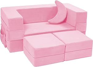 Modular Kids Sofa,Toddler Couch Foam Armchair for Kids, Children Convertible Plush Sofa Play Set,Fold Out SofaBed(Pink)