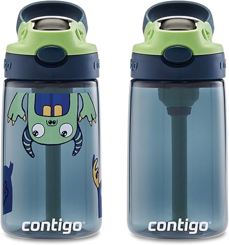 Contigo Aubrey - Botella de agua fácil de limpiar p/niños con pajilla de silicona y tapa a prueba de derrames, apta p/lavavajillas, 14 onzas,