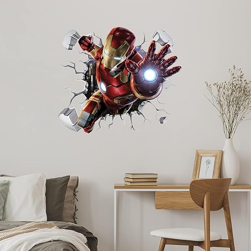 Miniatura 4 de Calcomanías de pared de superhéroe 3D, calcomanías de pared realistas y geniales, vinilo autoadhesivo a prueba de agua para dormitorio de niños,