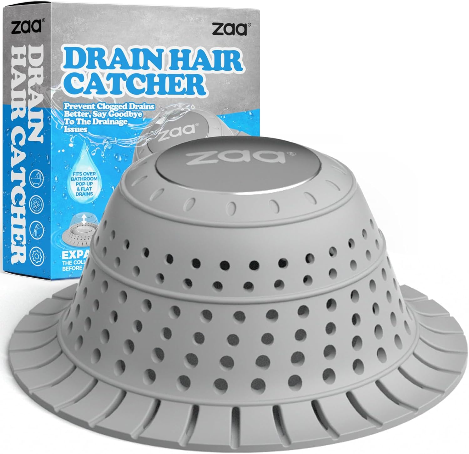 Bathtub Drain Hair Catcher, 1 Pack Silicone Drain Protector for Pop-Up and Regular Drains of Shower, Grey