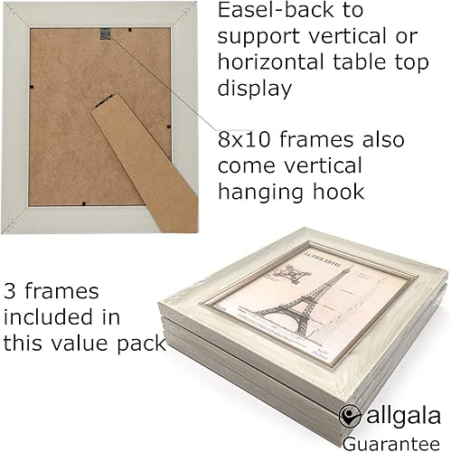 Miniatura 5 de allgala Paquete de 3 marcos de fotos de escritorio de imitación de madera con cara de cristal, 5 x 7 pulgadas, estilo latón oscuro - HD61065