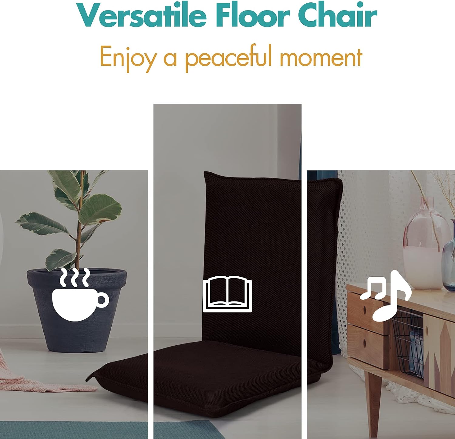 GOFLAME Adjustable Floor Chair, 6-Position Folding Padded Gaming Sofa Chair, Cushioned Back Support, Lazy Sofa for Reading Meditation Games (Coffee)