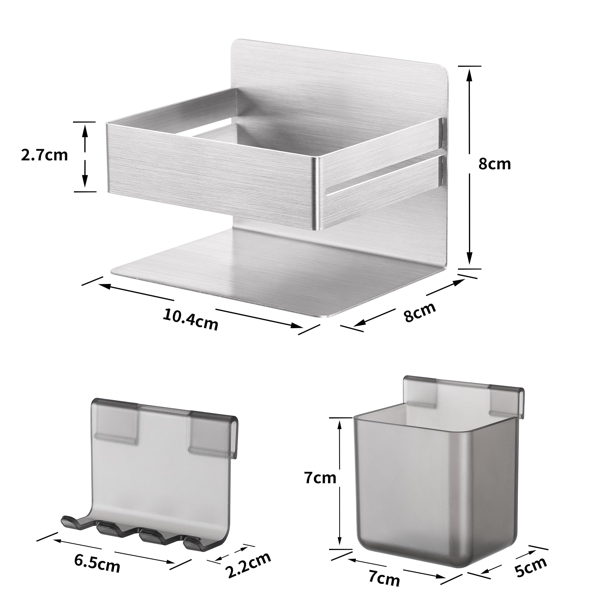 Portaspazzolino Da Parete Per Spazzolini Elettrici - In Acciaio Inox Con 2 Ganci - Adesivo Forte - Argento - Foto 7