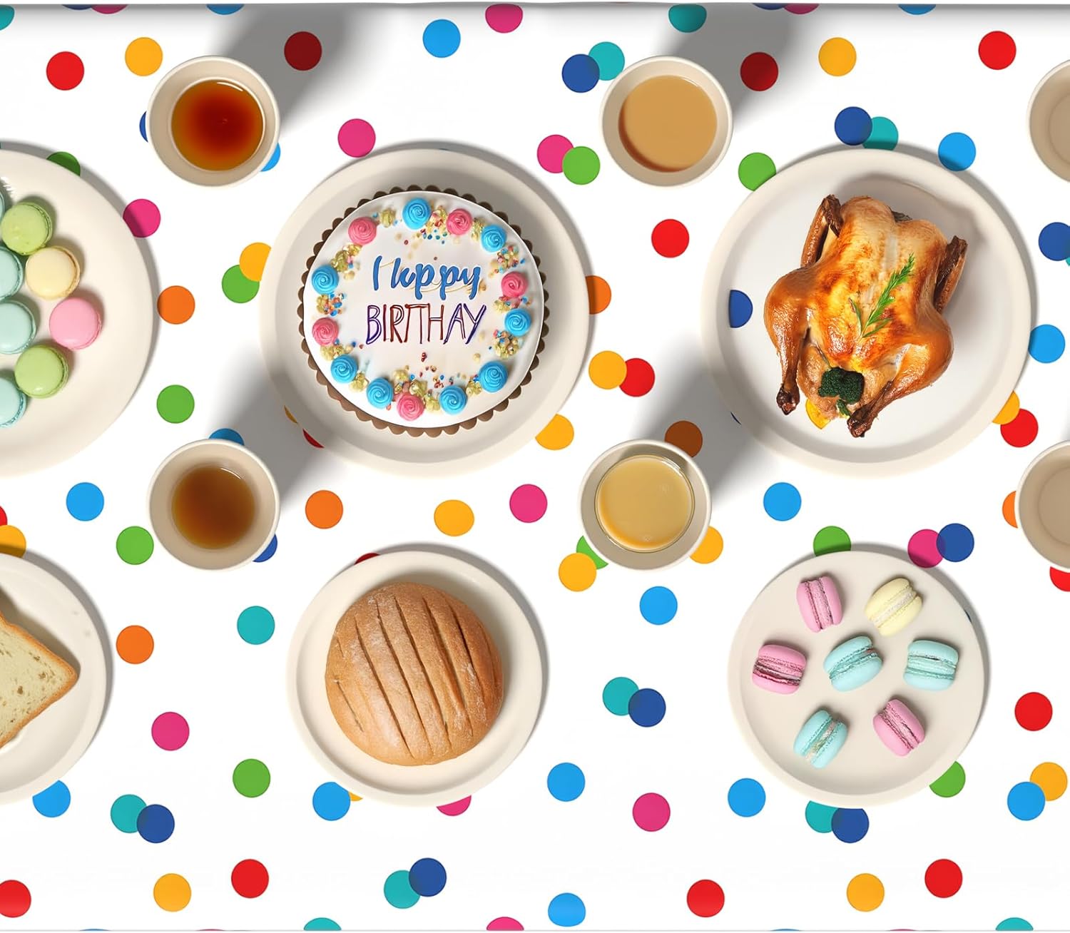 Birthday Tablecloth, Disposable Party Decorations, Polka dot Tablecloth, Disposable, 3 Plastic tablecloths, 54x108 inches