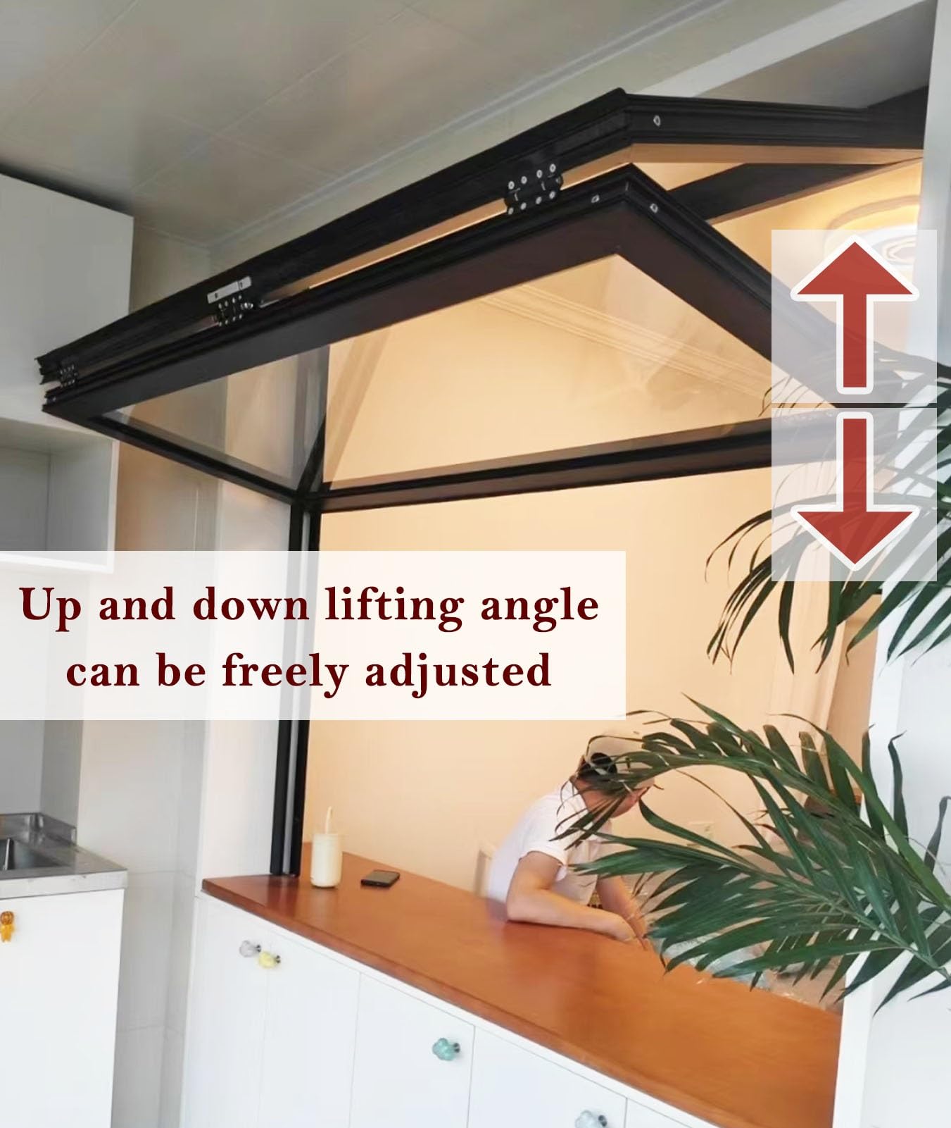 Ventanas Aluminio Ventanilla Abatible Superior e Inferior con Cristal Reforzado y Cerradura, Ventanilla de Servicio para Camiones de Comida, Hasta 85 Grados Ventanilla Corredera Ventanilla de Doble Ho