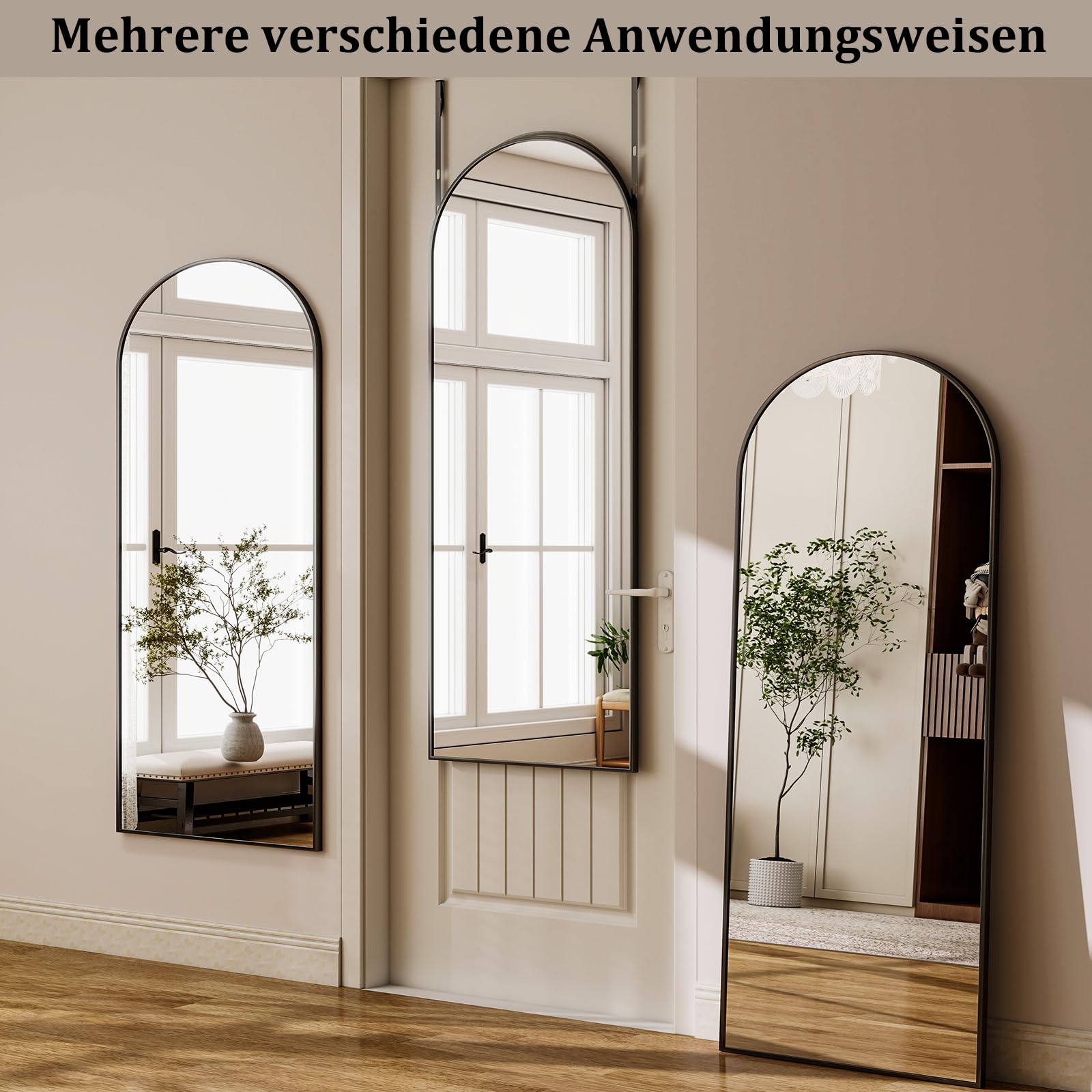 Specchio intero 127 x 41 cm, specchio curvo sopra la porta, specchio da parete con cornice in alluminio, specchio per porta per camera da letto, soggiorno, sottile, nero