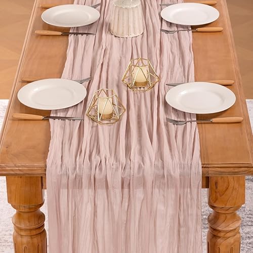 Miniatura 4 de MLMW Paquete de 6 caminos de mesa de estopilla rosa de gasa bohemia rústica de tela de queso de 160 pulgadas, transparente de 13.3 pies para